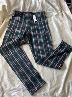 Ann Taylor Green, Black & Pink Plaid Leggings